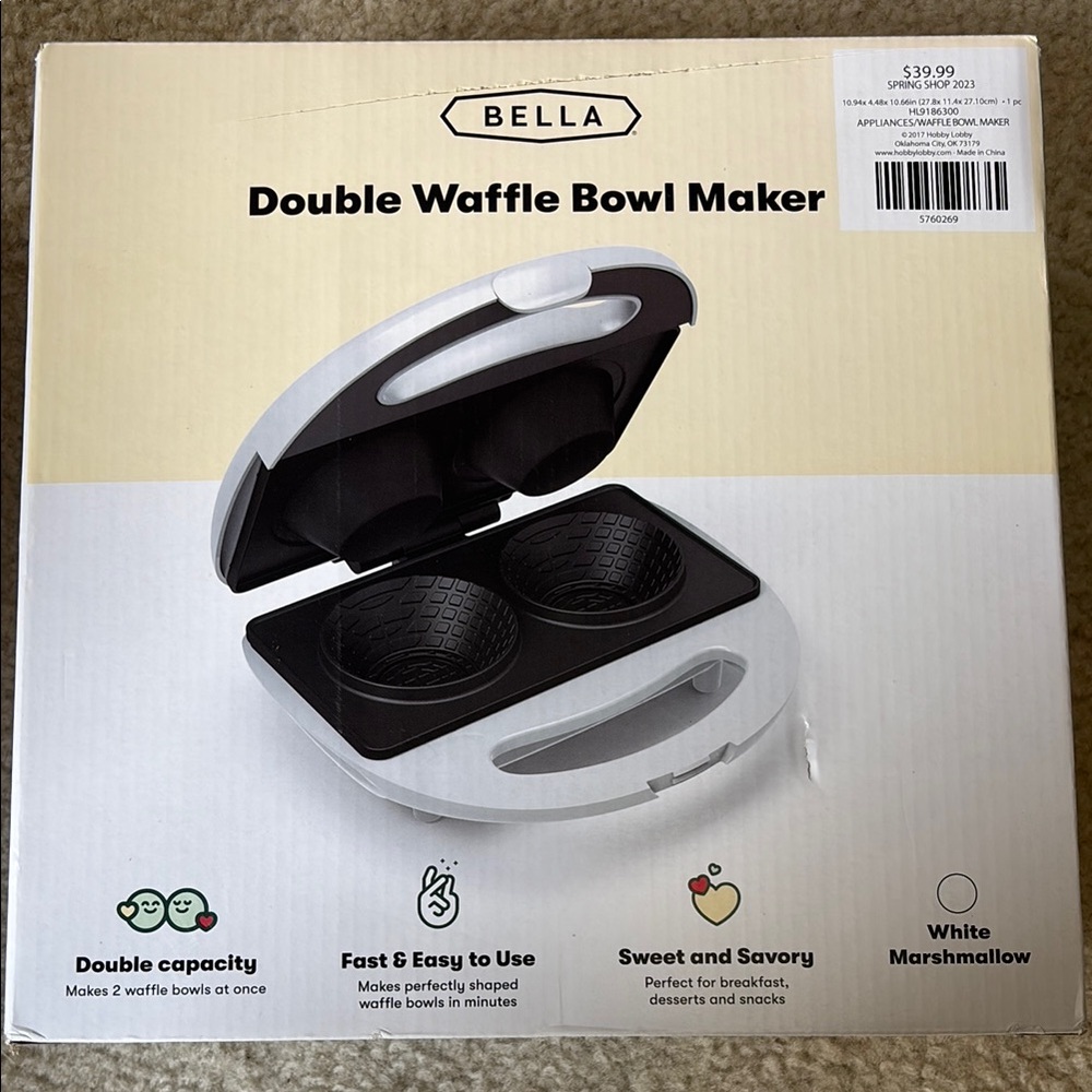 Bella Double Waffle Bowl Maker - White
